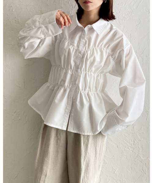 She's Closet(シーズクローゼット)の「シャーリングビスチェデザインシャツブラウス(シャツ/ブラウス・レディース・ホワイト/ブルー/チャコールグレー・FREE)」の5枚目の写真