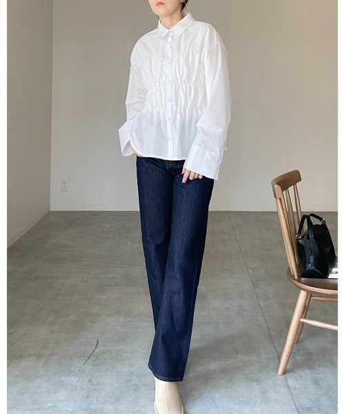 She's Closet(シーズクローゼット)の「シャーリングビスチェデザインシャツブラウス(シャツ/ブラウス・レディース・ホワイト/ブルー/チャコールグレー・FREE)」の7枚目の写真