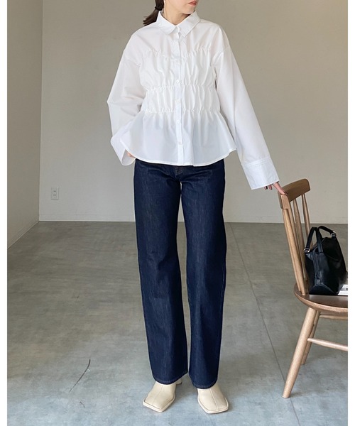 She's Closet(シーズクローゼット)の「シャーリングビスチェデザインシャツブラウス(シャツ/ブラウス・レディース・ホワイト/ブルー/チャコールグレー・FREE)」の8枚目の写真