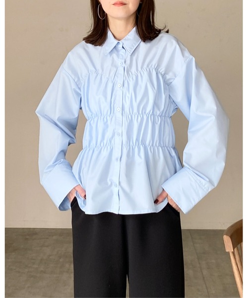 She's Closet(シーズクローゼット)の「シャーリングビスチェデザインシャツブラウス(シャツ/ブラウス・レディース・ホワイト/ブルー/チャコールグレー・FREE)」の20枚目の写真
