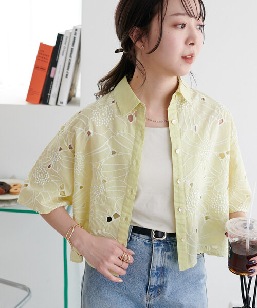 India】刺繍花柄半袖シャツ（シャツ/ブラウス）｜DISCOAT（ディス