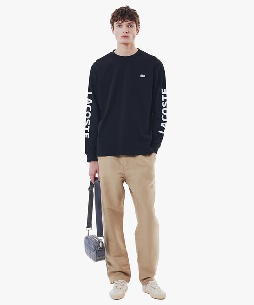 人気のロゴT【LACOSTE】ヘビーウェイトスリーブプリントTシャツ ヘビーウェイトスリーブプリント ロングリブスリーブTシャツ（T