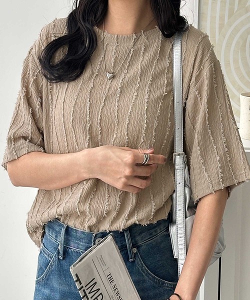 GeeRA(ジーラ)の「ジャガードフリンジ半袖カットソーTシャツ(Tシャツ/カットソー・レディース・モカ/オフホワイト/ブラック・LARGE/X-LARGE/MEDIUM)」の22枚目の写真