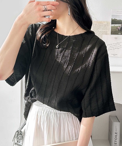 GeeRA(ジーラ)の「ジャガードフリンジ半袖カットソーTシャツ(Tシャツ/カットソー・レディース・モカ/オフホワイト/ブラック・LARGE/X-LARGE/MEDIUM)」の20枚目の写真