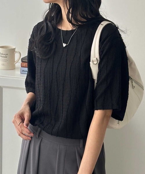 GeeRA(ジーラ)の「ジャガードフリンジ半袖カットソーTシャツ(Tシャツ/カットソー・レディース・モカ/オフホワイト/ブラック・LARGE/X-LARGE/MEDIUM)」の18枚目の写真