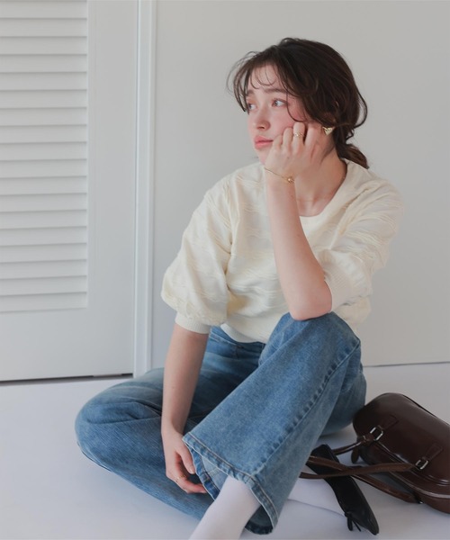 titivate(ティティベイト)の「ナミナミボーダーパフスリーブニットプルオーバー(ニット/セーター・レディース・オレンジ/ブラック/アイボリー・S/M/L)」の5枚目の写真