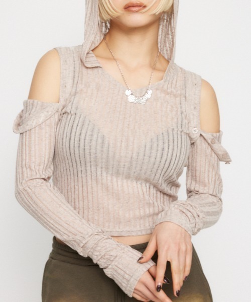 LAGUA GEM(ラグアジェム)の「2WAY HOODIE トップス(パーカー・レディース・ブラック/ライトピンク/ベージュ・FREE)」の2枚目の写真