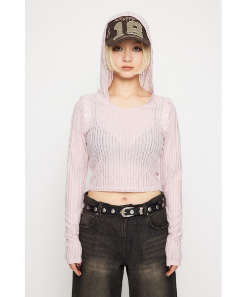 LAGUA GEM(ラグアジェム)の「2WAY HOODIE トップス(パーカー・レディース・ブラック/ライトピンク/ベージュ・FREE)」の11枚目の写真