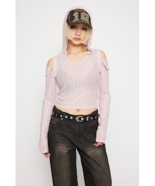 LAGUA GEM(ラグアジェム)の「2WAY HOODIE トップス(パーカー・レディース・ブラック/ライトピンク/ベージュ・FREE)」の14枚目の写真