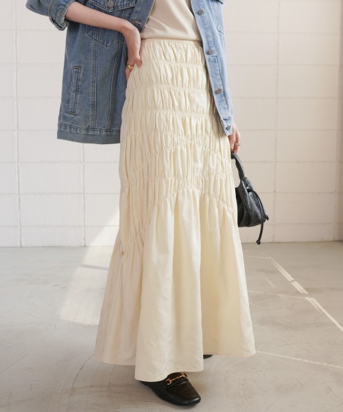 Bab(バブ)の「シャーリングギャザースカート(スカート・レディース・パープル/アイボリー/ブラック・M)」の1枚目の写真