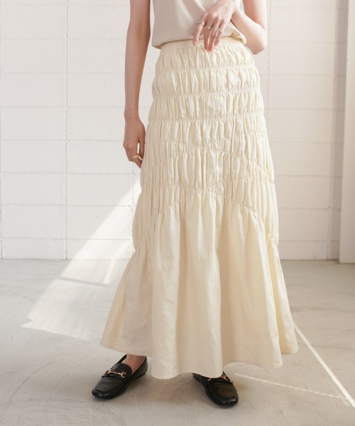 Bab(バブ)の「シャーリングギャザースカート(スカート・レディース・パープル/アイボリー/ブラック・M)」の6枚目の写真