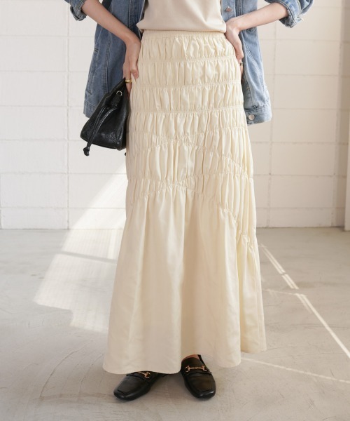 Bab(バブ)の「シャーリングギャザースカート(スカート・レディース・パープル/アイボリー/ブラック・M)」の12枚目の写真