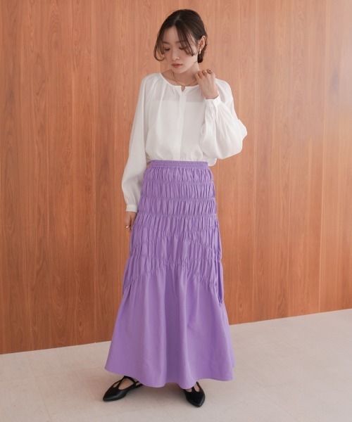 Bab(バブ)の「シャーリングギャザースカート(スカート・レディース・パープル/アイボリー/ブラック・M)」の14枚目の写真
