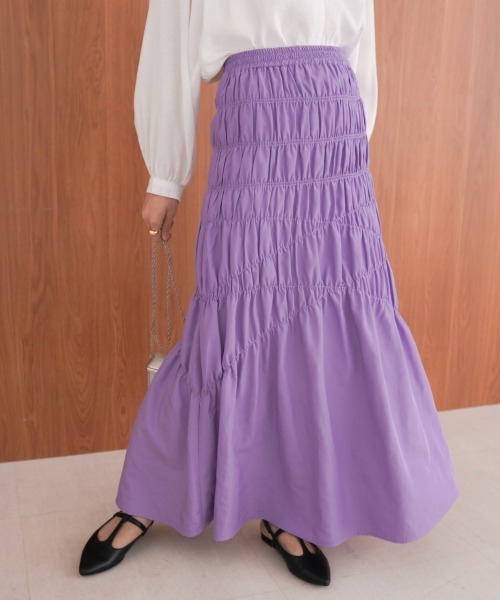 Bab(バブ)の「シャーリングギャザースカート(スカート・レディース・パープル/アイボリー/ブラック・M)」の15枚目の写真