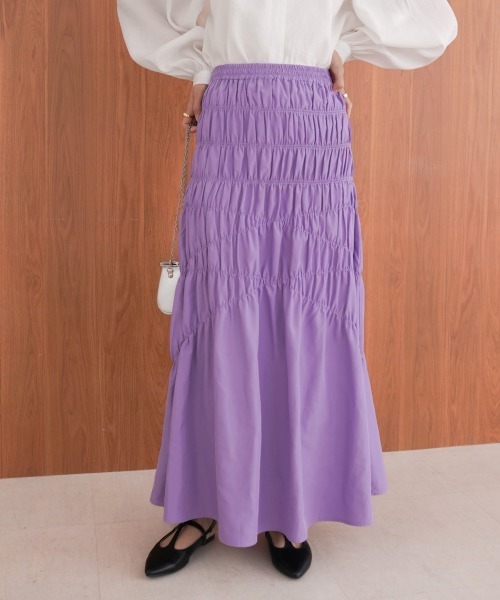 Bab(バブ)の「シャーリングギャザースカート(スカート・レディース・パープル/アイボリー/ブラック・M)」の16枚目の写真