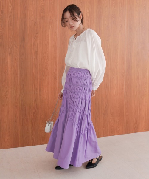 Bab(バブ)の「シャーリングギャザースカート(スカート・レディース・パープル/アイボリー/ブラック・M)」の18枚目の写真