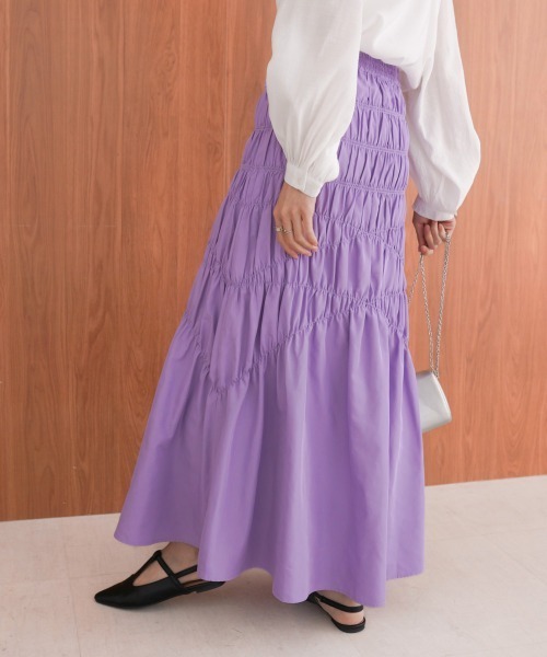 Bab(バブ)の「シャーリングギャザースカート(スカート・レディース・パープル/アイボリー/ブラック・M)」の19枚目の写真