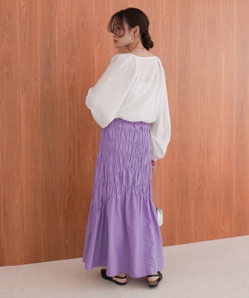 Bab(バブ)の「シャーリングギャザースカート(スカート・レディース・パープル/アイボリー/ブラック・M)」の20枚目の写真