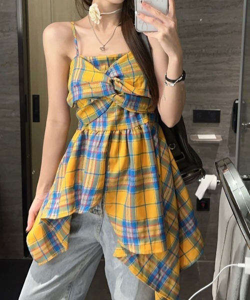 SHEENA（シーナ）の「チェック柄アシメフリルキャミソール（キャミソール・レディース・ネイビー/イエロー/レッド・M）」の22枚目の写真