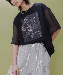 メッシュスリーブ ボタニカルロゴTシャツ