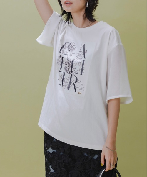 エイミーロウ　トップス メッシュスリーブ ボタニカルロゴTシャツ Eimee Law│Eimee Law