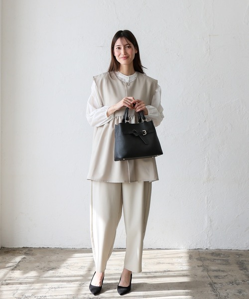 VitaFelice(ヴィータフェリーチェ)の「本革2ルーム2wayトートバッグ ベルトデザイン ハンドバッグ フォーマルバッグ セレモニーバッグ(トートバッグ・レディース・アッシュグレー/ブラック/ベージュ系・FREE)」の21枚目の写真