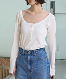 Rouge vif | コットンヘンリーネックプルオーバー(Tシャツ/カットソー)