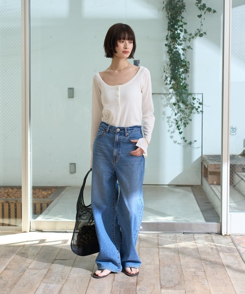 Rouge vif(ルージュヴィフ)の「コットンヘンリーネックプルオーバー(Tシャツ/カットソー・レディース・ホワイト/チャコールグレー/ブラック・フリー)」の10枚目の写真