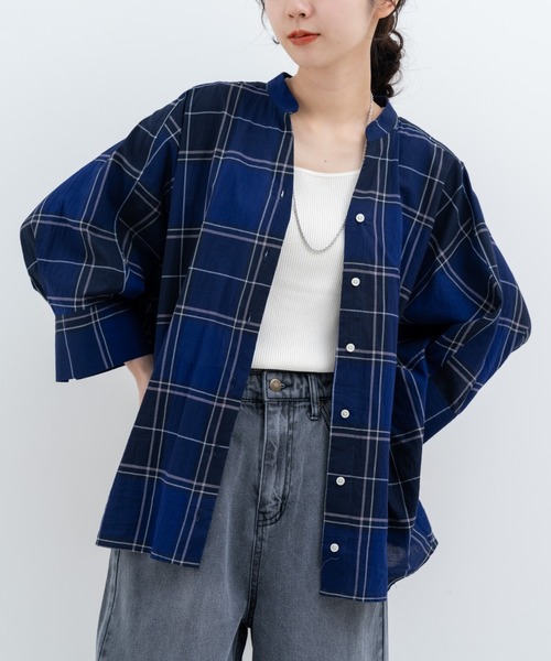 refinedworks（リファインドワークス）の「【refinedworks】オリジナル の チェック 生地 を 使用した ブラウス（シャツ/ブラウス・レディース・グレー/ブラック/ネイビー・FREE）」の7枚目の写真