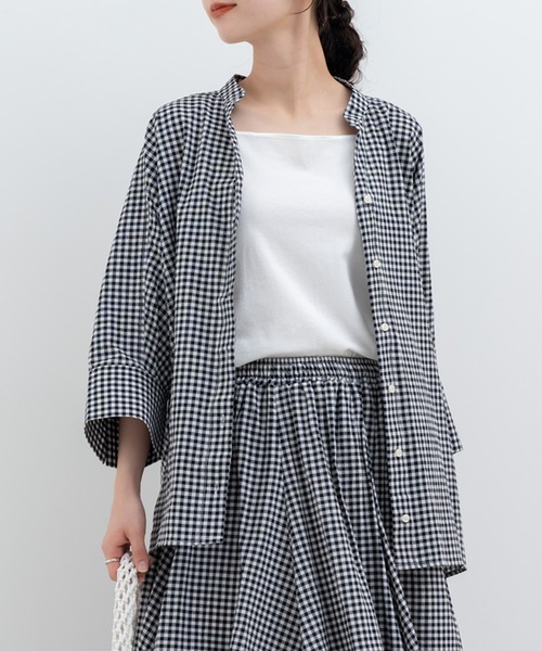 refinedworks（リファインドワークス）の「【refinedworks】オリジナル の チェック 生地 を 使用した ブラウス（シャツ/ブラウス・レディース・グレー/ブラック/ネイビー・FREE）」の4枚目の写真