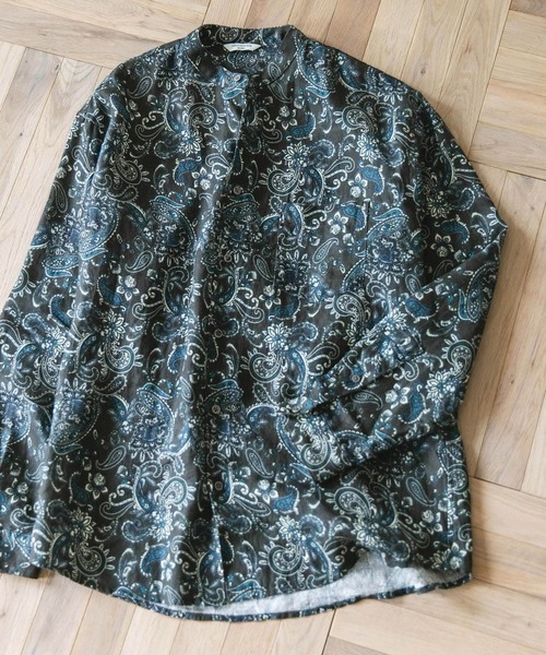 URBAN RESEARCH DOORS（アーバンリサーチドアーズ）の「『XLサイズ/WEB限定』シルケットリネンバンドカラーロングスリーブシャツ（シャツ/ブラウス・メンズ・アイボリー/オリーブ/ライトブルー/オレンジ/インディゴブルー・X-LARGE/MEDIUM/LARGE）」の3枚目の写真