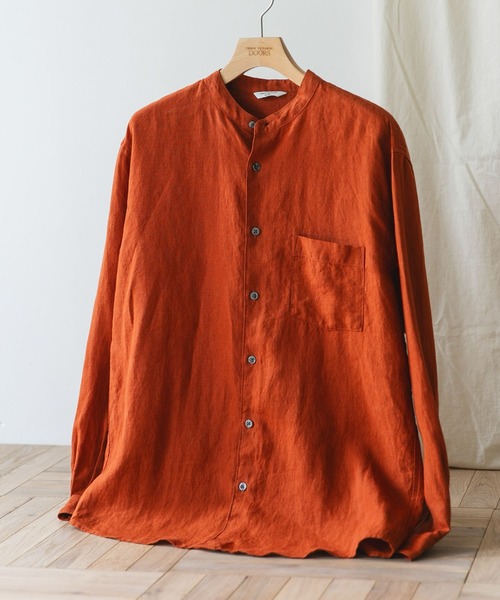 URBAN RESEARCH DOORS（アーバンリサーチドアーズ）の「『XLサイズ/WEB限定』シルケットリネンバンドカラーロングスリーブシャツ（シャツ/ブラウス・メンズ・アイボリー/オリーブ/ライトブルー/オレンジ/インディゴブルー・X-LARGE/MEDIUM/LARGE）」の5枚目の写真