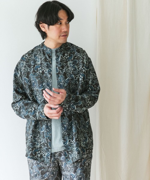 【定価4.1万】サルエ SALUE*パフスリーブシャツ*Fネイビーリネンウールジャカードバンドカラー長袖ギャザー(2-2504-193)【50E52】 o1080108015456166019.jpg