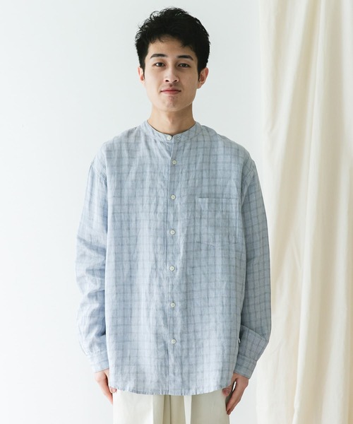 URBAN RESEARCH DOORS（アーバンリサーチドアーズ）の「『XLサイズ/WEB限定』シルケットリネンバンドカラーロングスリーブシャツ（シャツ/ブラウス・メンズ・アイボリー/オリーブ/ライトブルー/オレンジ/インディゴブルー・X-LARGE/MEDIUM/LARGE）」の6枚目の写真