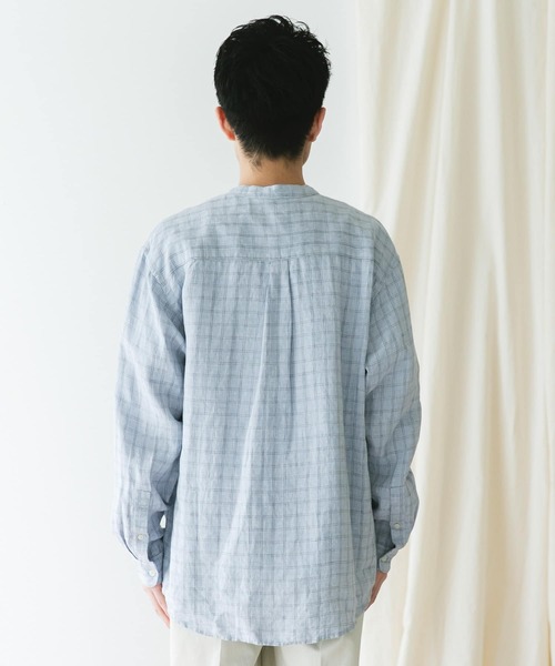 URBAN RESEARCH DOORS（アーバンリサーチドアーズ）の「『XLサイズ/WEB限定』シルケットリネンバンドカラーロングスリーブシャツ（シャツ/ブラウス・メンズ・アイボリー/オリーブ/ライトブルー/オレンジ/インディゴブルー・X-LARGE/MEDIUM/LARGE）」の8枚目の写真