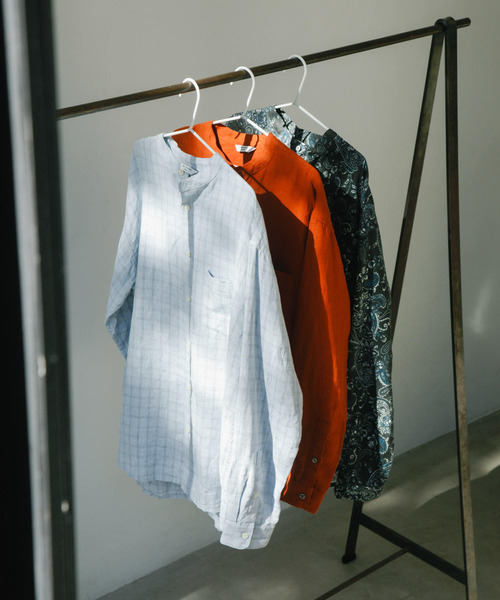 URBAN RESEARCH DOORS（アーバンリサーチドアーズ）の「『XLサイズ/WEB限定』シルケットリネンバンドカラーロングスリーブシャツ（シャツ/ブラウス・メンズ・アイボリー/オリーブ/ライトブルー/オレンジ/インディゴブルー・X-LARGE/MEDIUM/LARGE）」の9枚目の写真