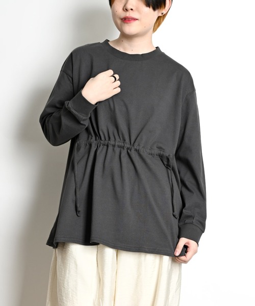 MARAI(マーライ)の「ウエストドロスト長袖カットソー コットン100%(Tシャツ/カットソー・レディース・グレー/ホワイト/ブラック・MEDIUM/LARGE/X-LARGE)」の3枚目の写真