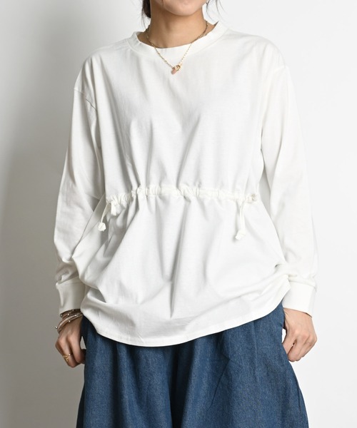 MARAI(マーライ)の「ウエストドロスト長袖カットソー コットン100%(Tシャツ/カットソー・レディース・グレー/ホワイト/ブラック・MEDIUM/LARGE/X-LARGE)」の4枚目の写真