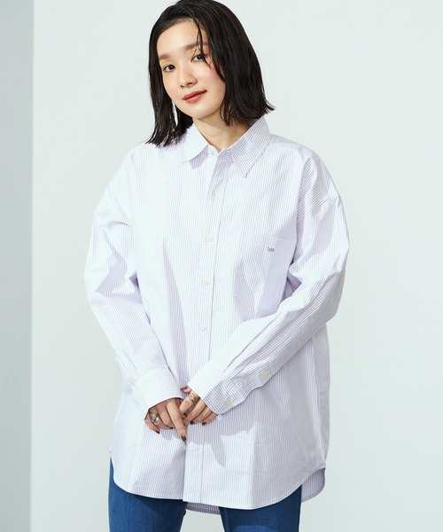 Lee(リー)の「Lee/リー コットンストライプシャツ 日よけにも◎(シャツ/ブラウス・レディース・ピンク/パープル/ブルー・SMALL/MEDIUM)」の1枚目の写真