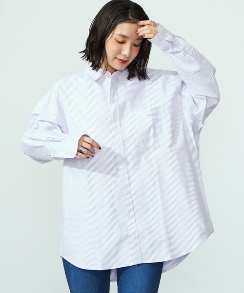 Lee(リー)の「Lee/リー コットンストライプシャツ 日よけにも◎(シャツ/ブラウス・レディース・ピンク/パープル/ブルー・SMALL/MEDIUM)」の4枚目の写真