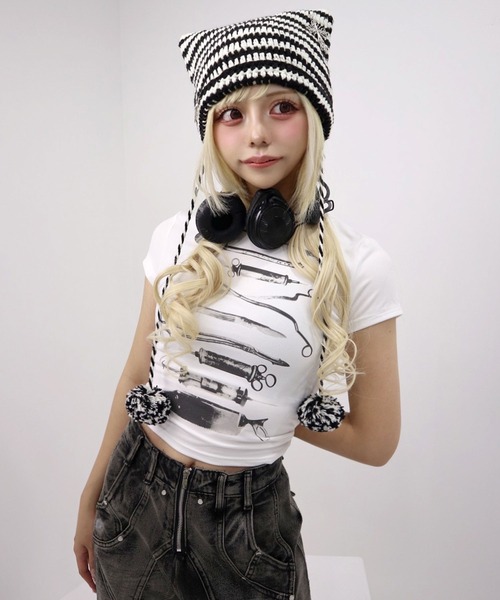 Diable baiser(ディアブルベーゼ)の「プリントクロップド丈半袖Tシャツ(Tシャツ/カットソー・レディース・ホワイト・LARGE/MEDIUM/SMALL)」の15枚目の写真