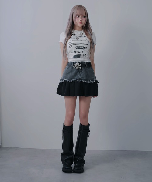 Diable baiser(ディアブルベーゼ)の「プリントクロップド丈半袖Tシャツ(Tシャツ/カットソー・レディース・ホワイト・LARGE/MEDIUM/SMALL)」の13枚目の写真