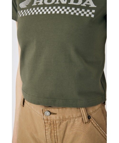 MOUSSY(マウジー)の「HONDA RHINESTONE Tシャツ(Tシャツ/カットソー・レディース・オフホワイト/ブラック/カーキ・FREE)」の20枚目の写真