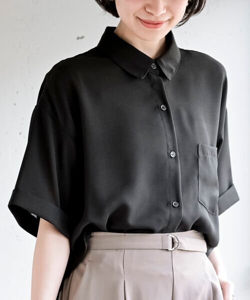 rps(アールピーエス)の「半袖ビッグシャツ(シャツ/ブラウス・レディース・ブラック/カーキ/ネイビー/グレイッシュベージュ・フリー)」の9枚目の写真