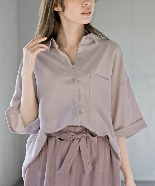 rps(アールピーエス)の「半袖ビッグシャツ(シャツ/ブラウス・レディース・ブラック/カーキ/ネイビー/グレイッシュベージュ・フリー)」の17枚目の写真