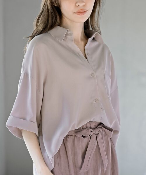 rps(アールピーエス)の「半袖ビッグシャツ(シャツ/ブラウス・レディース・ブラック/カーキ/ネイビー/グレイッシュベージュ・フリー)」の20枚目の写真