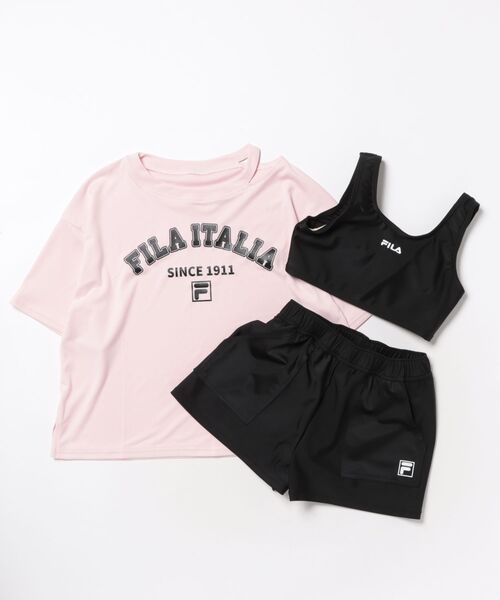 FILA ブラック Tシャツ キュロット セット FILA/フィラ】キッズ水着3点セット 水陸両用Tシャツ付き