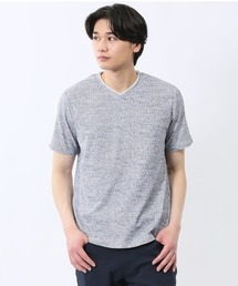 【ストレッチ】タカキュー メッシュ かすれプリント Vネック 半袖 Tシャツ
