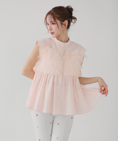 Fit more(フィットモア)の「チュールドッキングフリルブラウス(シャツ/ブラウス・レディース・ホワイト/ベビーピンク/ブルー系その他・FREE)」の3枚目の写真