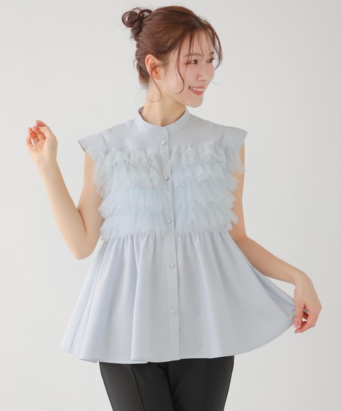 Fit more(フィットモア)の「チュールドッキングフリルブラウス(シャツ/ブラウス・レディース・ホワイト/ベビーピンク/ブルー系その他・FREE)」の8枚目の写真